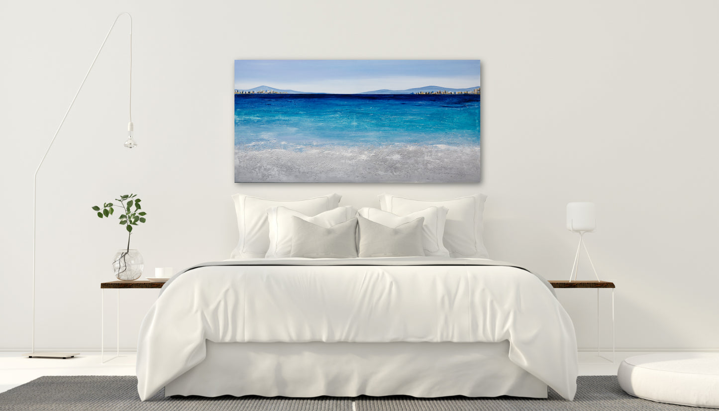 CUADRO PINTADO "ABSTRACTO MARINA AZUL" 140X70CM