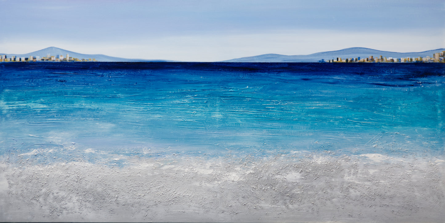 CUADRO PINTADO "ABSTRACTO MARINA AZUL" 140X70CM