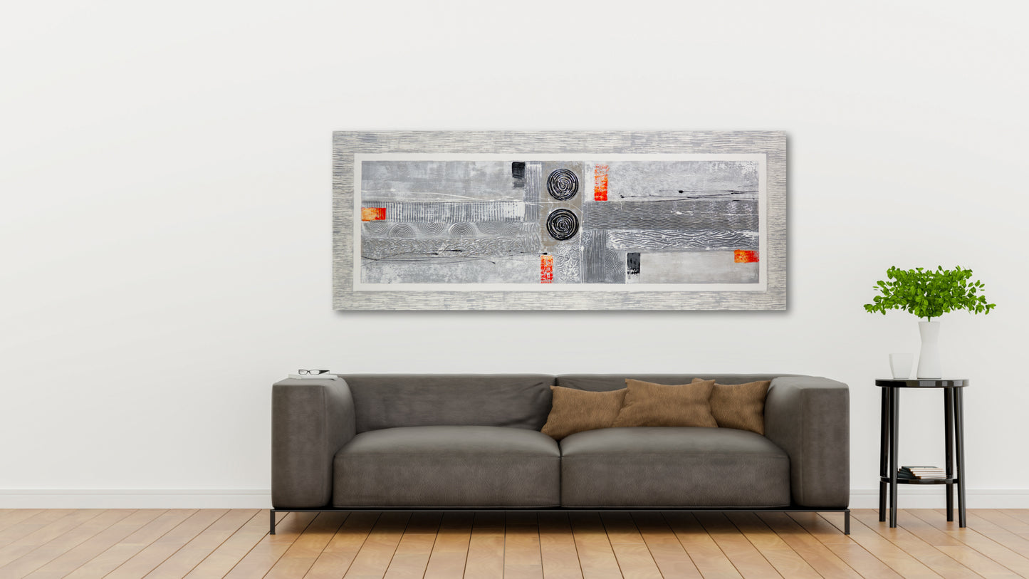 CUADRO PINTADO "ABSTRACTO CAMPO GRIS 2" 150X60CM