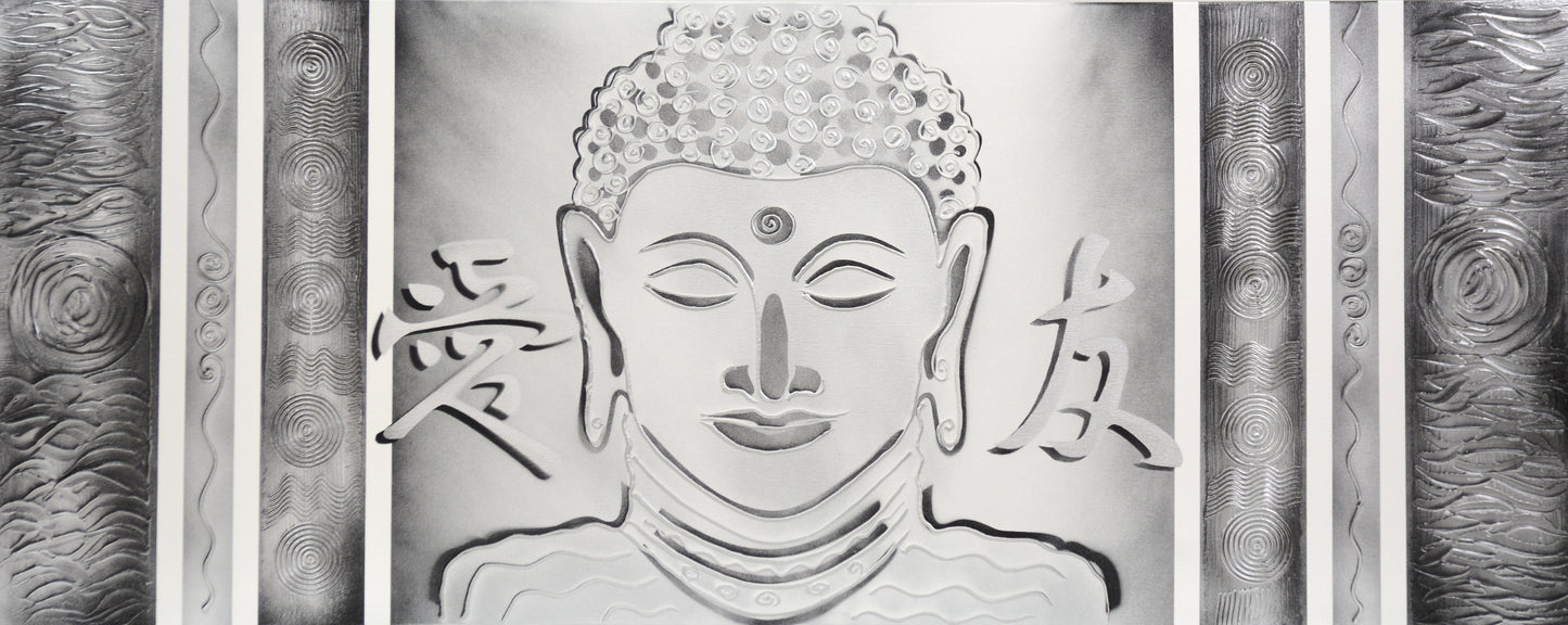 CUADRO PINTADO "BUDA KANJIS PAZ Y AMOR" 150X60CM