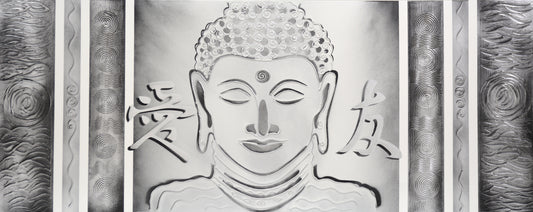 CUADRO PINTADO "BUDA KANJIS PAZ Y AMOR" 150X60CM