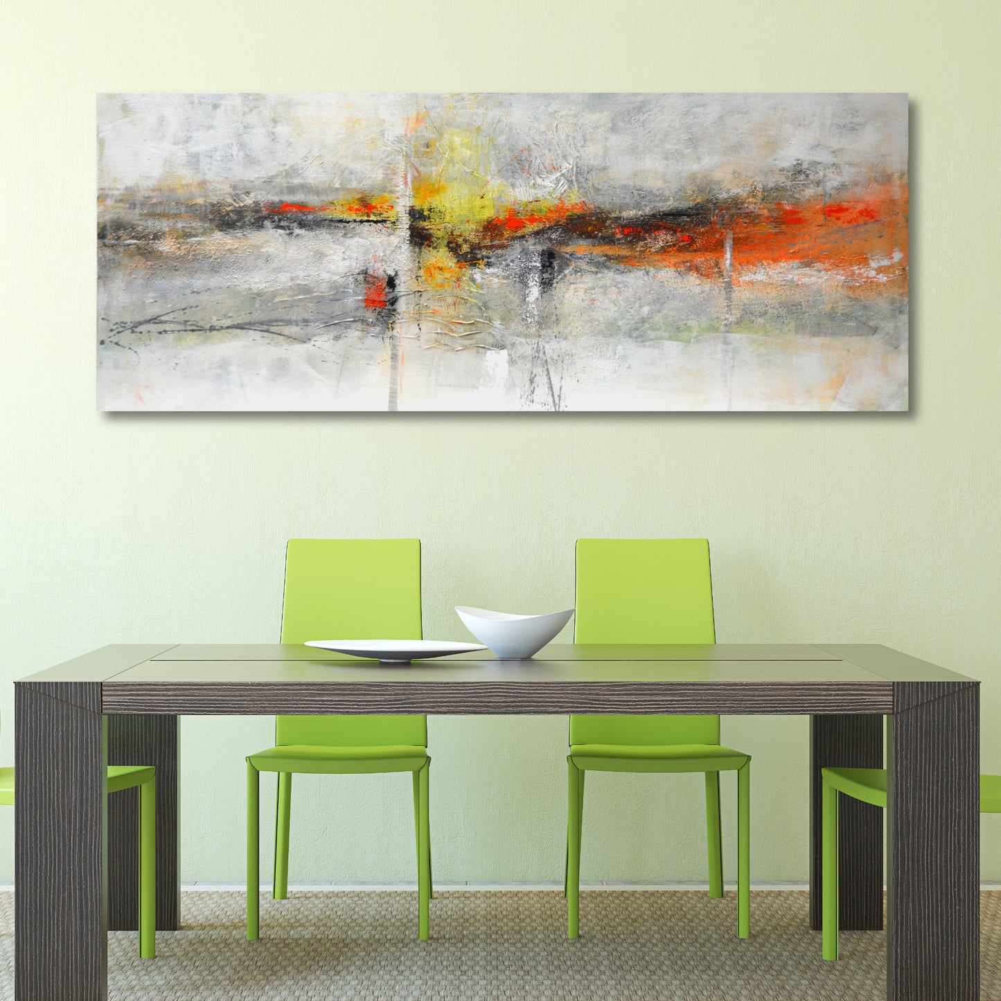 CUADRO PINTADO ABSTRACTO "NÉBULA VERDE" 150X60CM