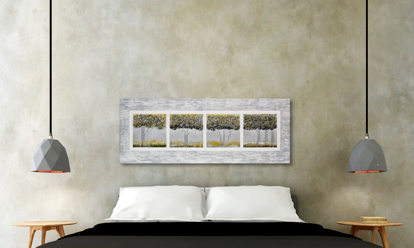 CUADRO PINTADO "CUATRO ARBOLES ORO" 130X50CM