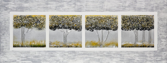 CUADRO PINTADO "CUATRO ARBOLES ORO" 130X50CM