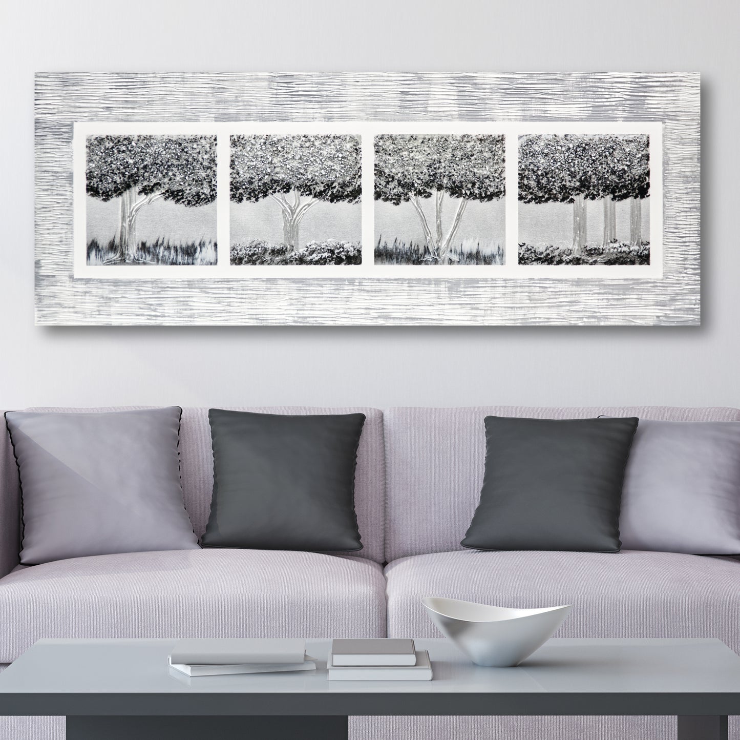 CUADRO PINTADO "CUATRO ARBOLES PLATA" 130X50CM