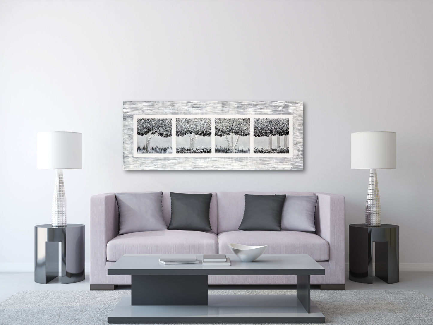 CUADRO PINTADO "CUATRO ARBOLES PLATA" 130X50CM