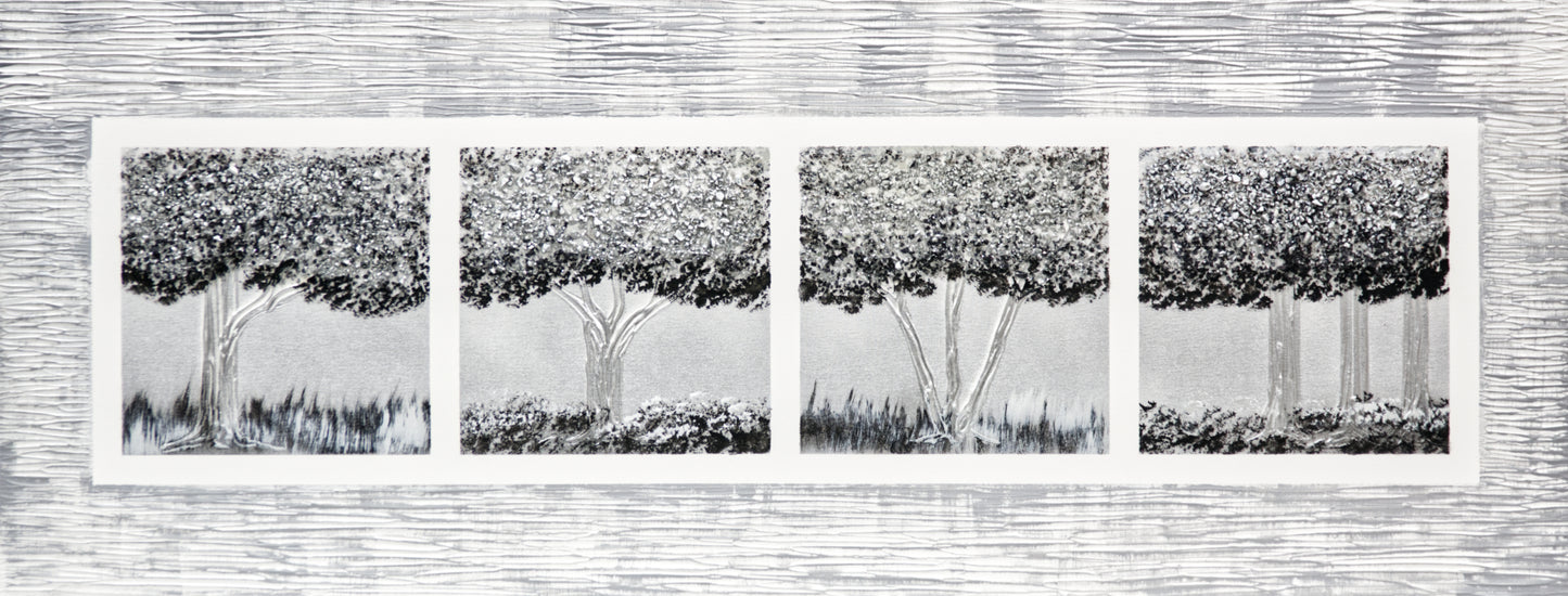 CUADRO PINTADO "CUATRO ARBOLES PLATA" 130X50CM