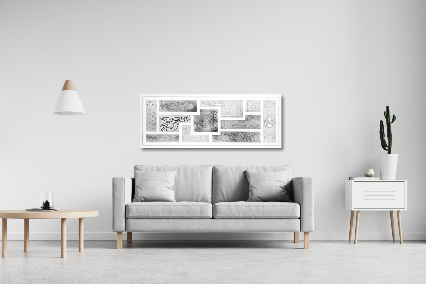 CUADRO PINTADO "COMPOSICIÓN PLATA" 130X50CM