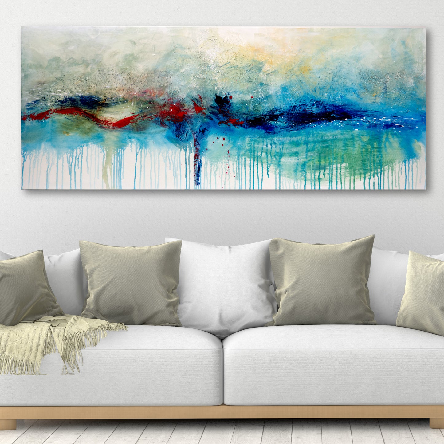 CUADRO PINTADO ABSTRACTO "OLEAJE" 150X60CM
