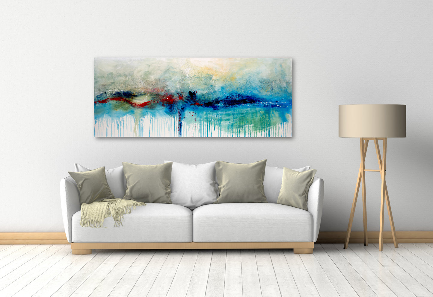 CUADRO PINTADO ABSTRACTO "OLEAJE" 150X60CM