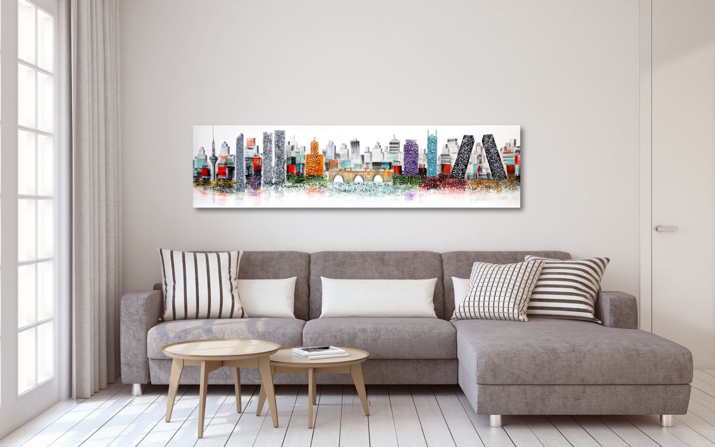 CUADRO PINTADO "SKYLINE MADRID" CON PIEDRAS BRILLANTES 165X42CM