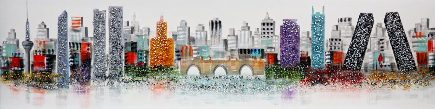 CUADRO PINTADO "SKYLINE MADRID" CON PIEDRAS BRILLANTES 165X42CM