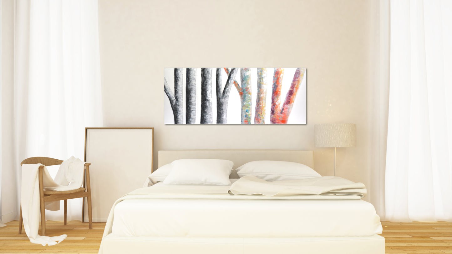 CUADRO PINTADO "BOSQUE NEGRO/BOSQUE COLOR" 150X60 CM