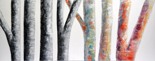 CUADRO PINTADO "BOSQUE NEGRO/BOSQUE COLOR" 150X60 CM