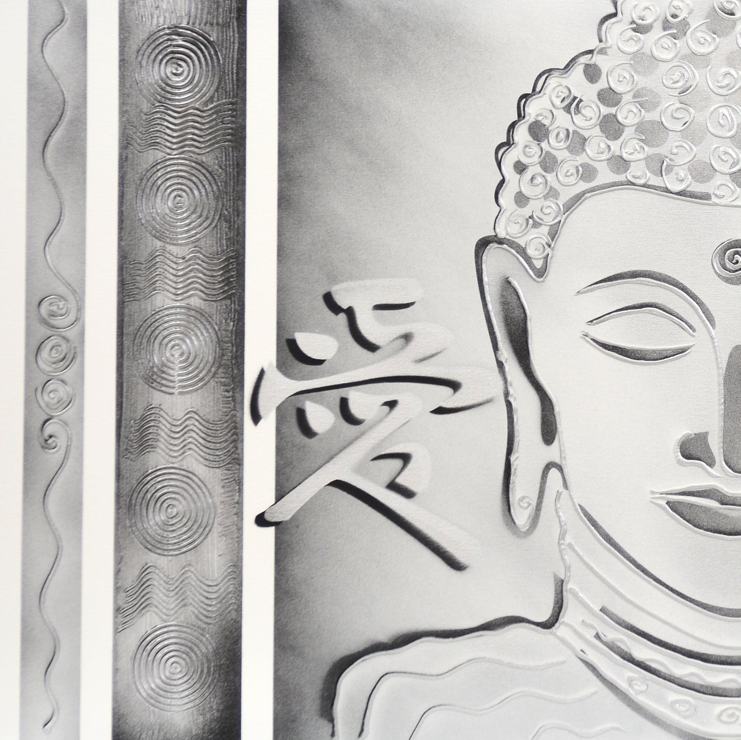 CUADRO PINTADO "BUDA KANJIS PAZ Y AMOR" 150X60CM