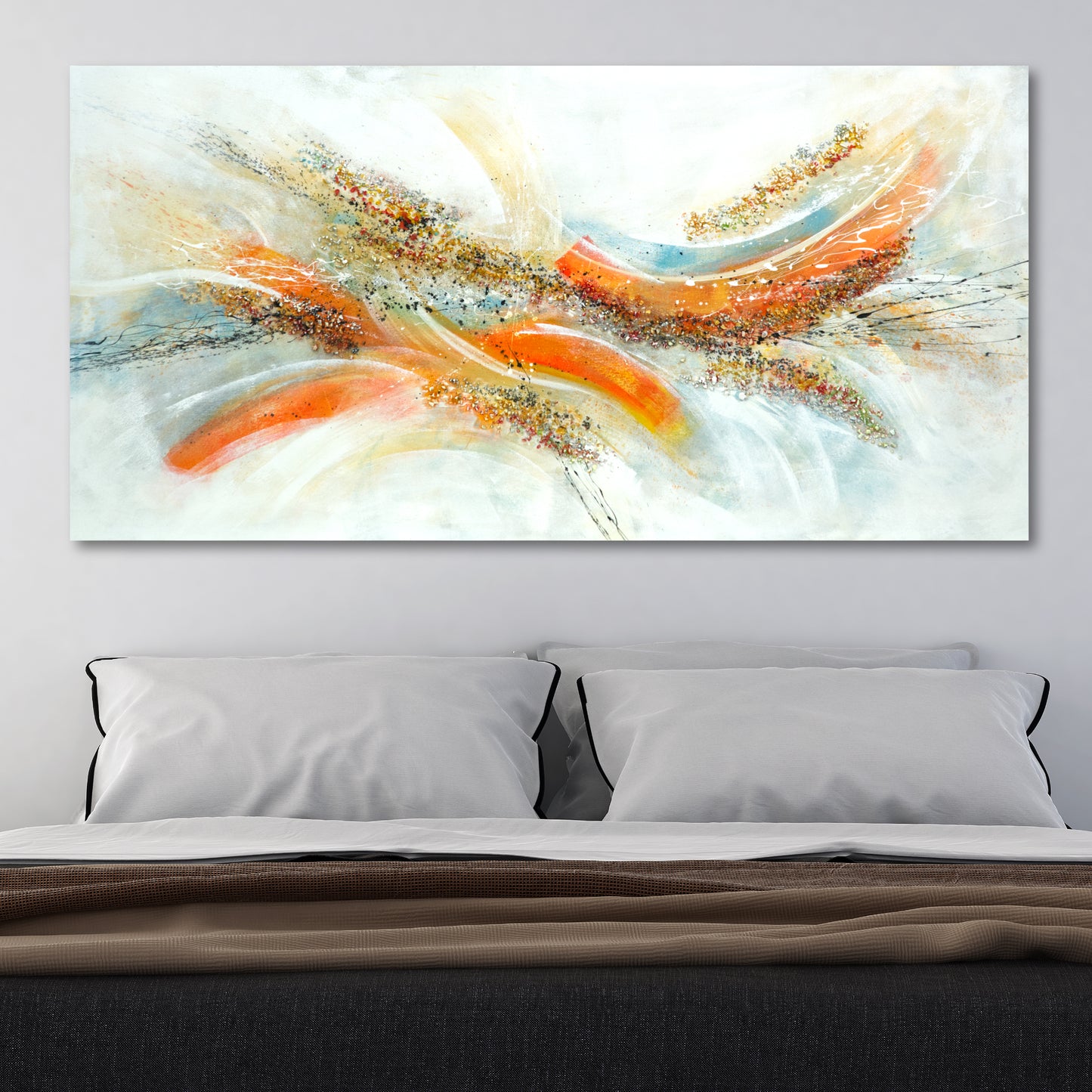 CUADRO PINTADO "ABSTRACTO FANTASÍA" NARANJA 140X70 CM