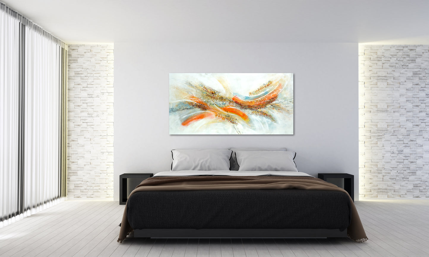 CUADRO PINTADO "ABSTRACTO FANTASÍA" NARANJA 140X70 CM